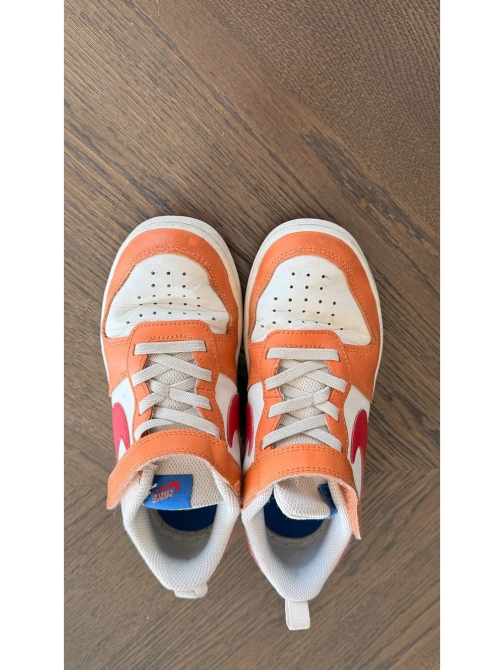 Nike Kids Sneakers Size 2Y Orange and White with Red Swoosh
